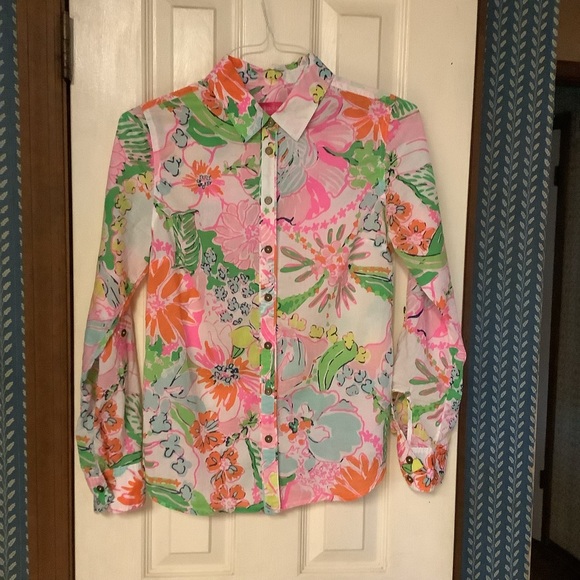 Lilly Pulitzer For Target Long Sleeve Button Down Top Size Small - Picture 1 of 16